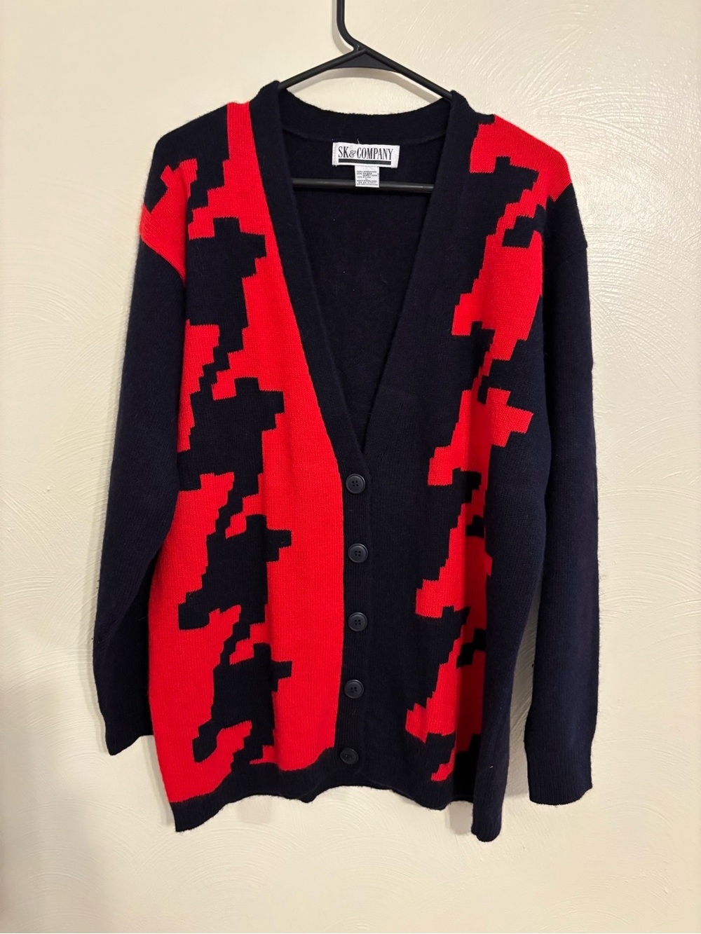 Vintage SK & Company Lambswool Angora Cardigan Red Black L